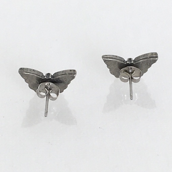 Vintage 80’s Turquoise Butterfly Stud Earrings Chip Inlay Boho Western Retro - Picture 7 of 11